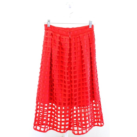 Hutch Anthropologie Soraya Red Windowpane Lace Cutout Hi Lo Midi Skirt Size 0 - Picture 6 of 9